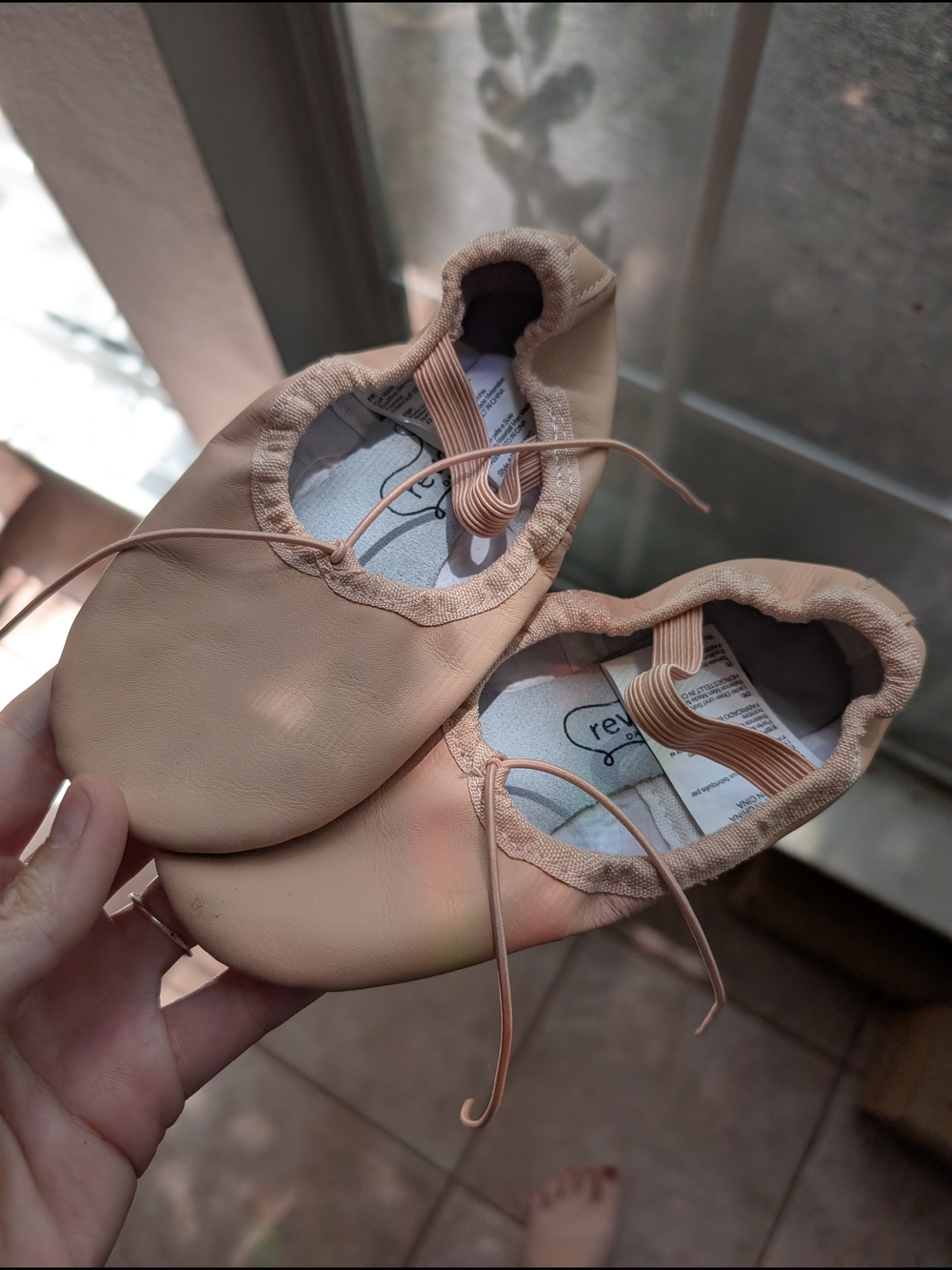 Beige Ballet Flats with Elastic Tie